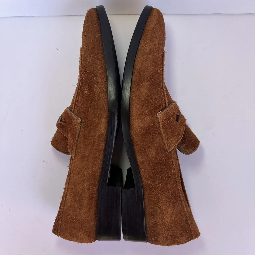 VTG Italian Suede Penny Loafers Mens 43 US 10 Brown Shaggy Handmade Nardi